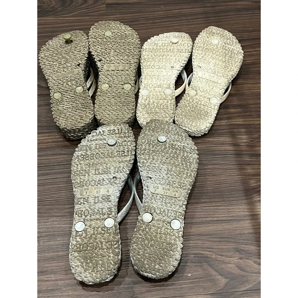 Ilse Jacobsen Hornbaek Cheerful Flip Flops Bundle 3 Pairs Metallic Gold Silver 7 - Picture 8 of 9